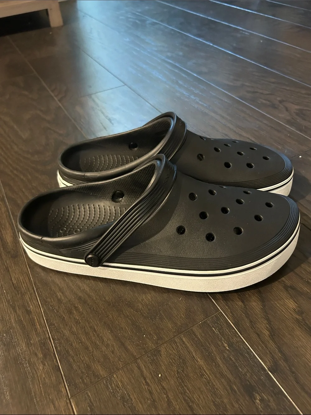 CROCS Off Court Black Clog Sandals with White Trim